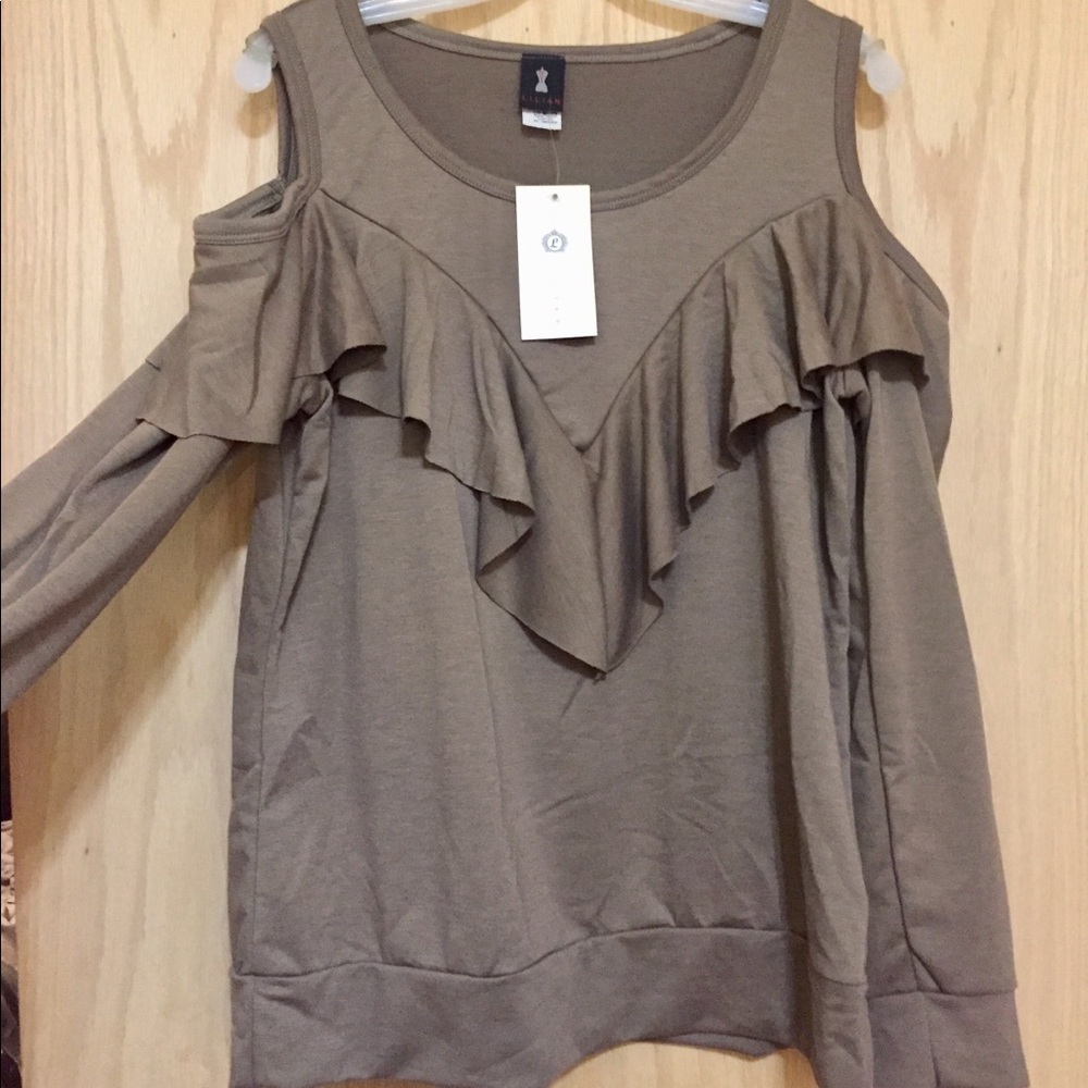 NWT BROWN FOREVER 21 RUFFLED TOP 2X COLD SHOULDER